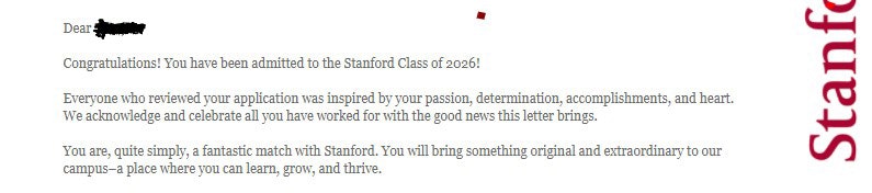 Stanford Acceptance Letter